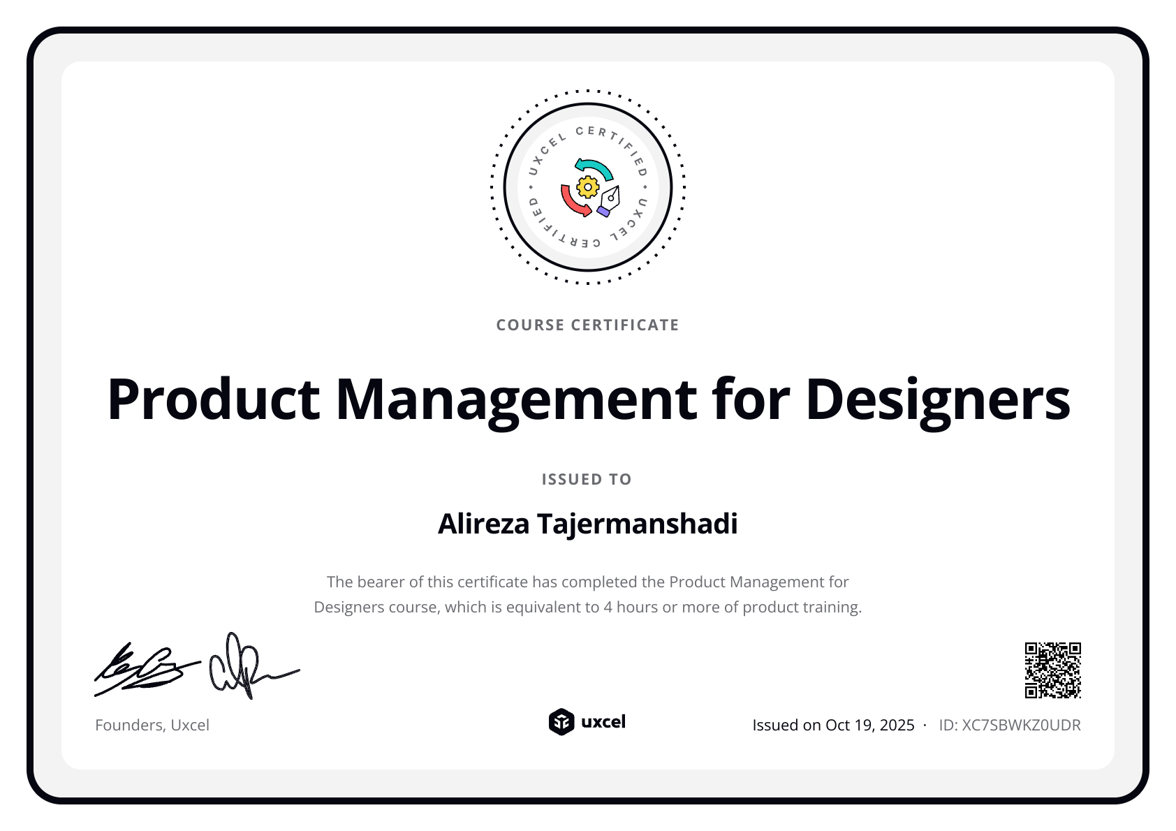 Ali Tajer's certificate